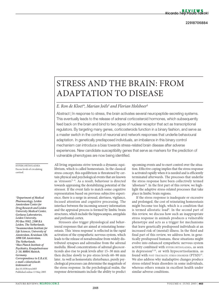 Stress Response and Brain Disorders | PDF | Stress (Biology ...