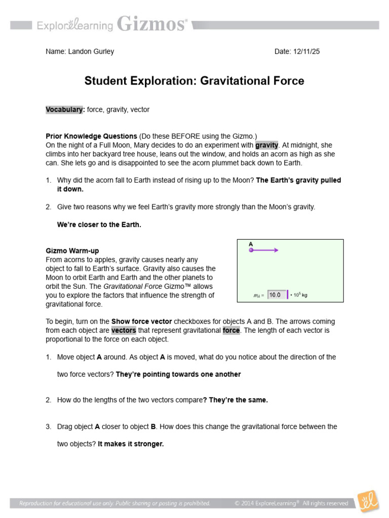 Gravitational Force Exploration Guide | PDF | Force | Gravity