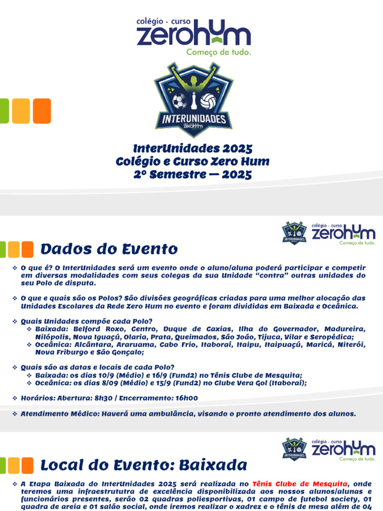 InterUnidades 2025: Evento Esportivo Zero Hum | PDF | Futebol | Esportes
