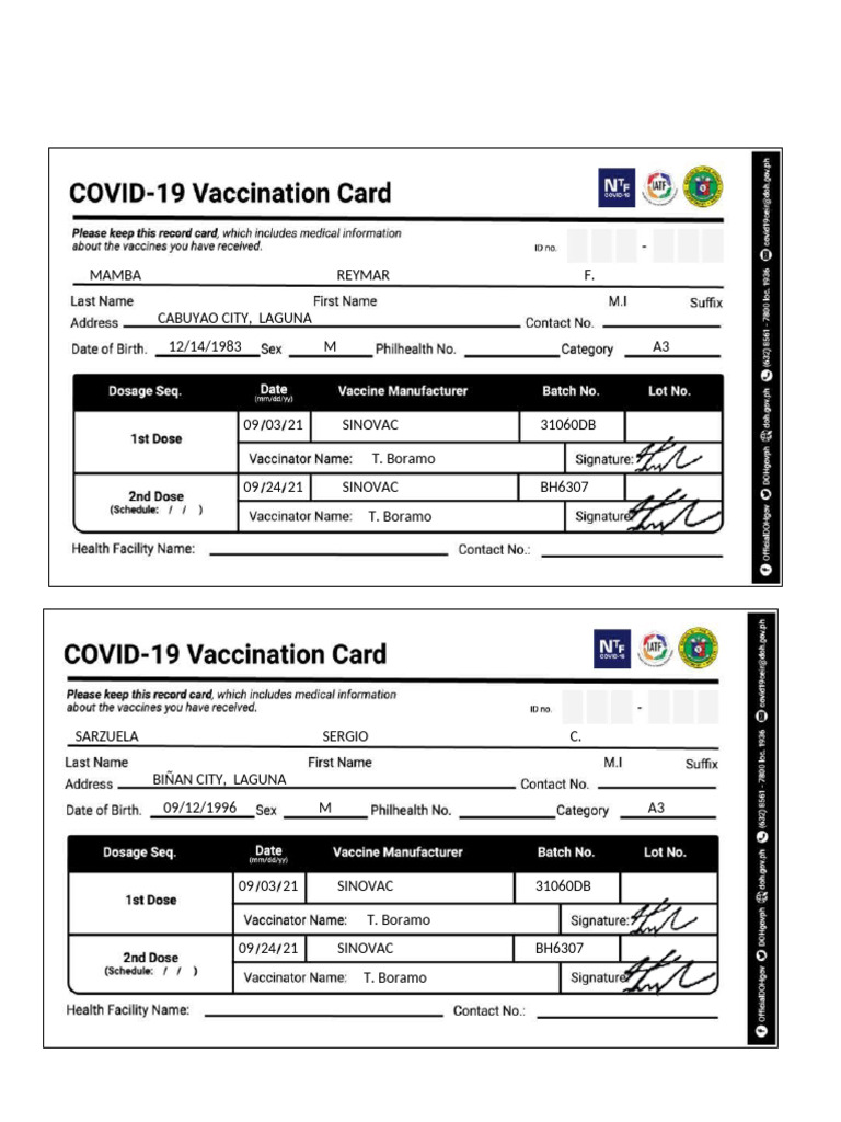 SINOVAC Vaccination Records Summary | PDF