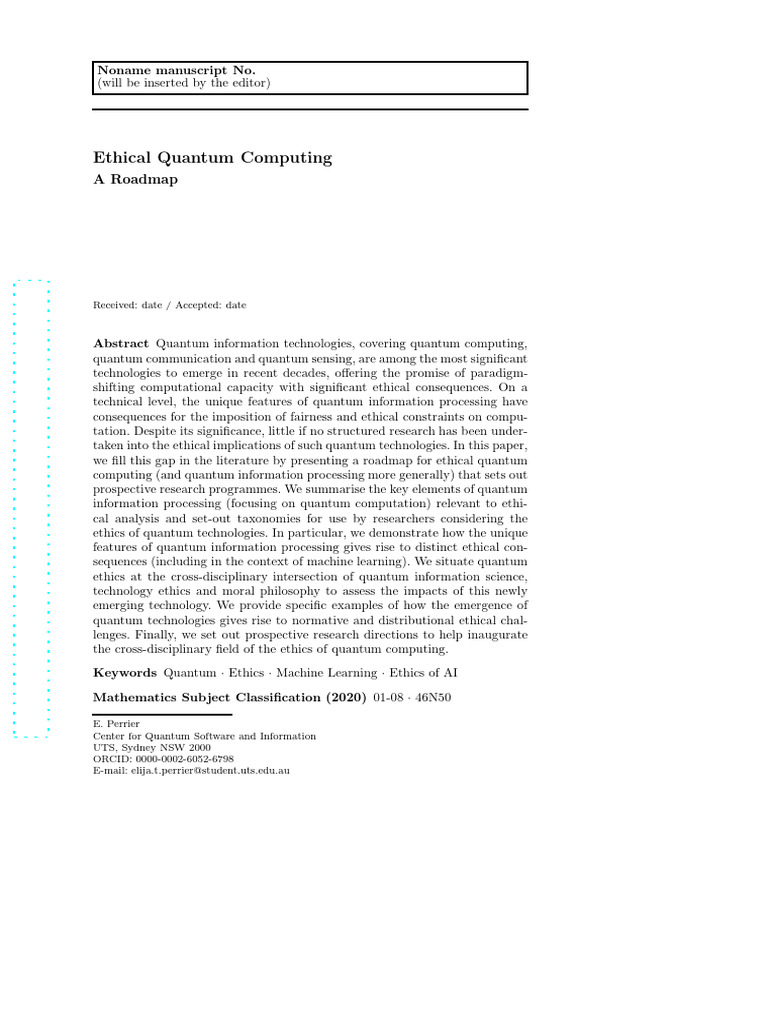 Ethical Roadmap for Quantum Computing | PDF | Quantum Computing ...