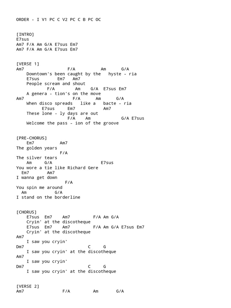 Crying at The Discoteque - Chords | PDF | Songs | Popular Music