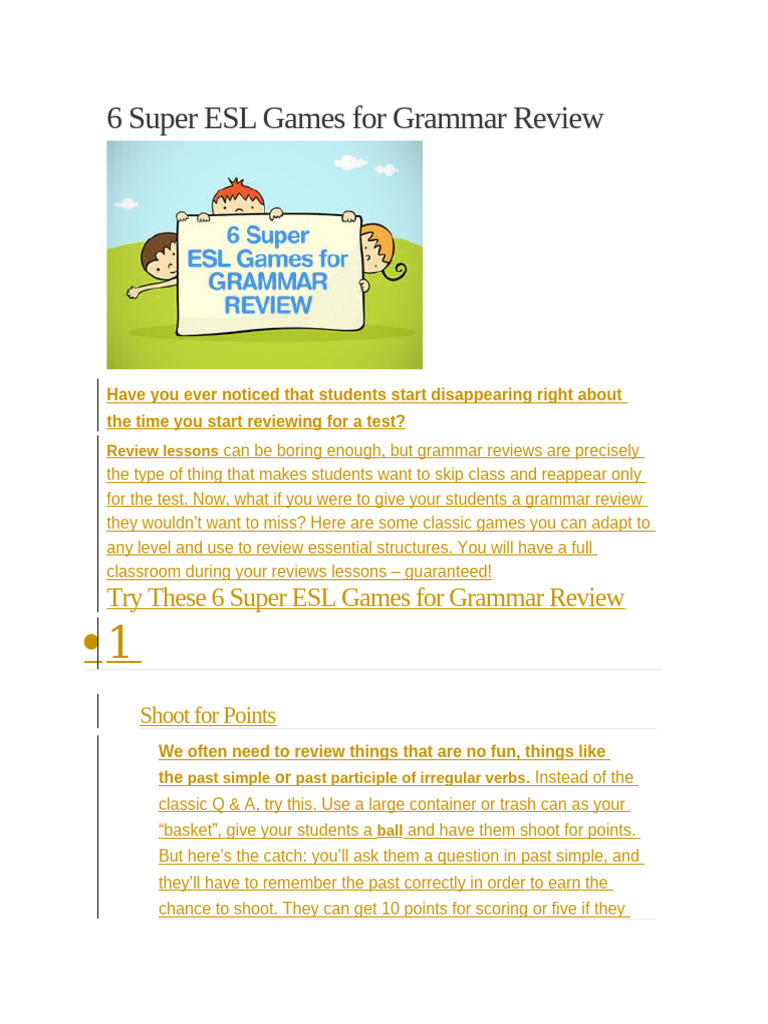 Engaging ESL Grammar Review Games | PDF | English As A Second Or ...