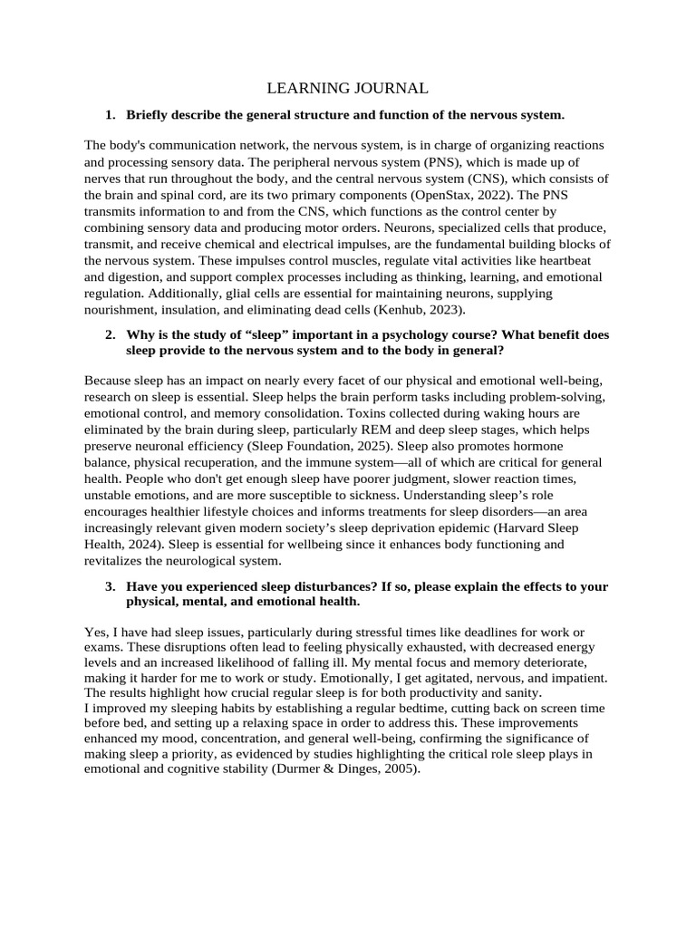 Learning Journal Unit 2 | PDF | Central Nervous System | Nervous System