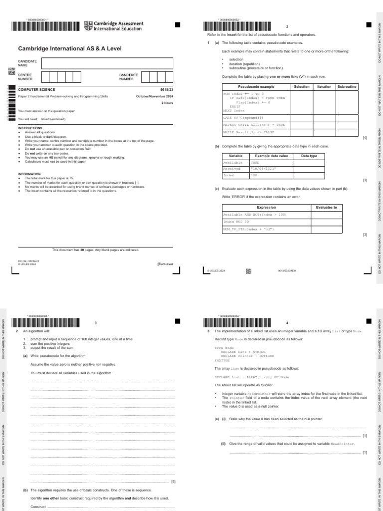 Cambridge AS & A Level Computer Science Exam | PDF | Pointer (Computer ...
