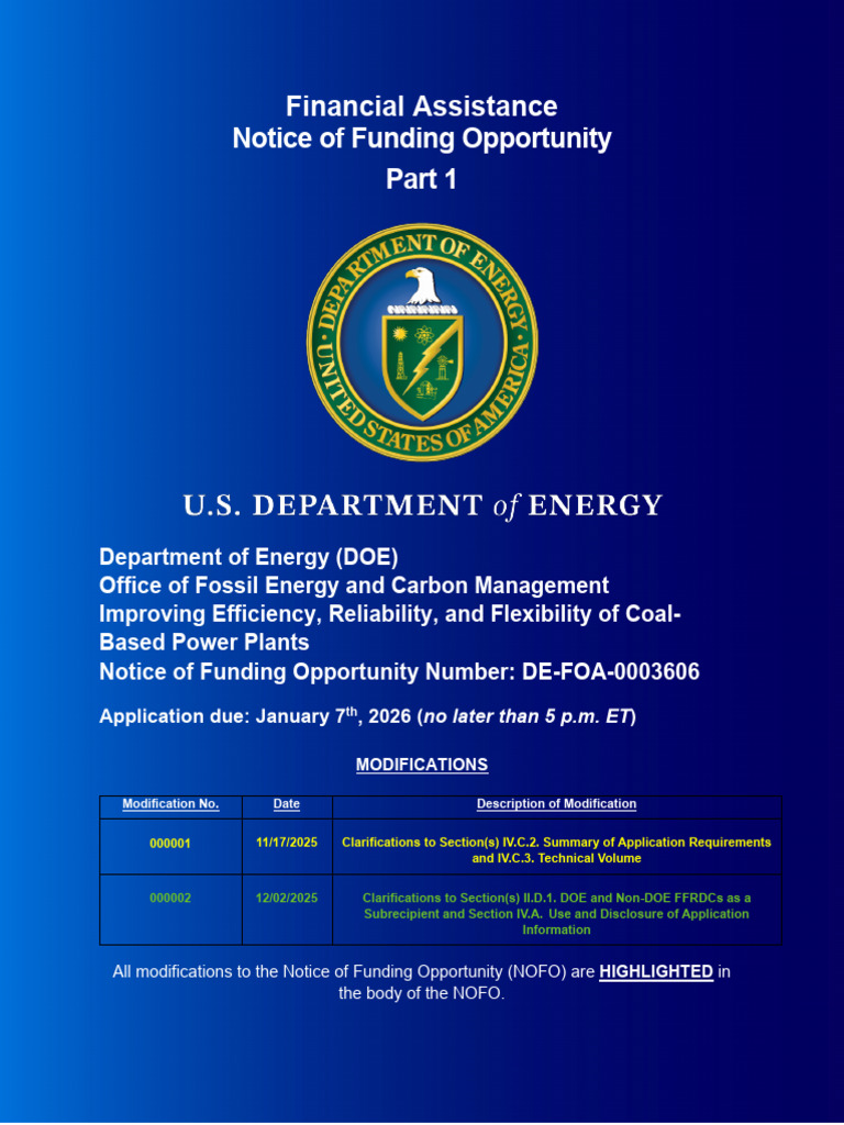 DOE Funding Opportunity for Coal Plants | PDF | Coal | Fossil Fuel ...