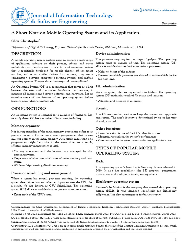 Overview of Mobile Operating Systems | PDF | Operating System | Android ...