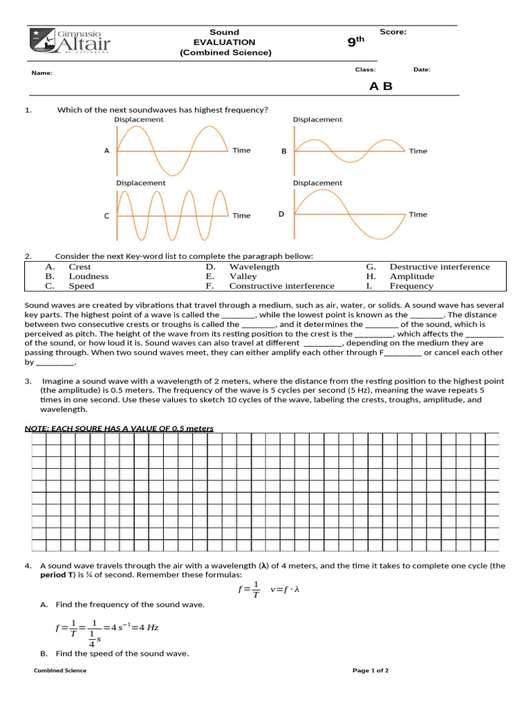 Sound Waves Evaluation Worksheet | PDF | Sound | Waves