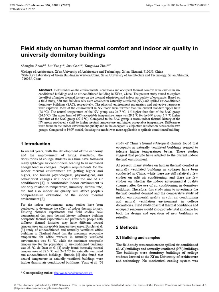 Field Study On Human Thermal Comfort and Indoor Ai | PDF | Ventilation ...