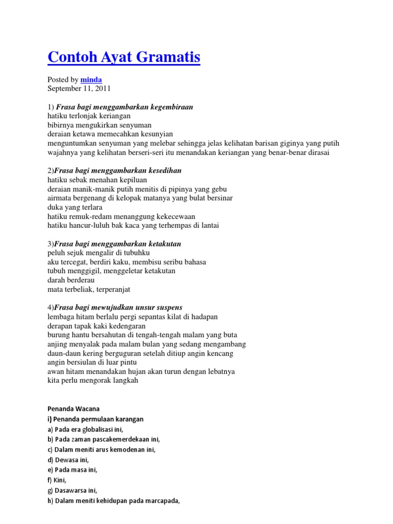Contoh Ayat Gramatis Contoh Ayat Gramatis