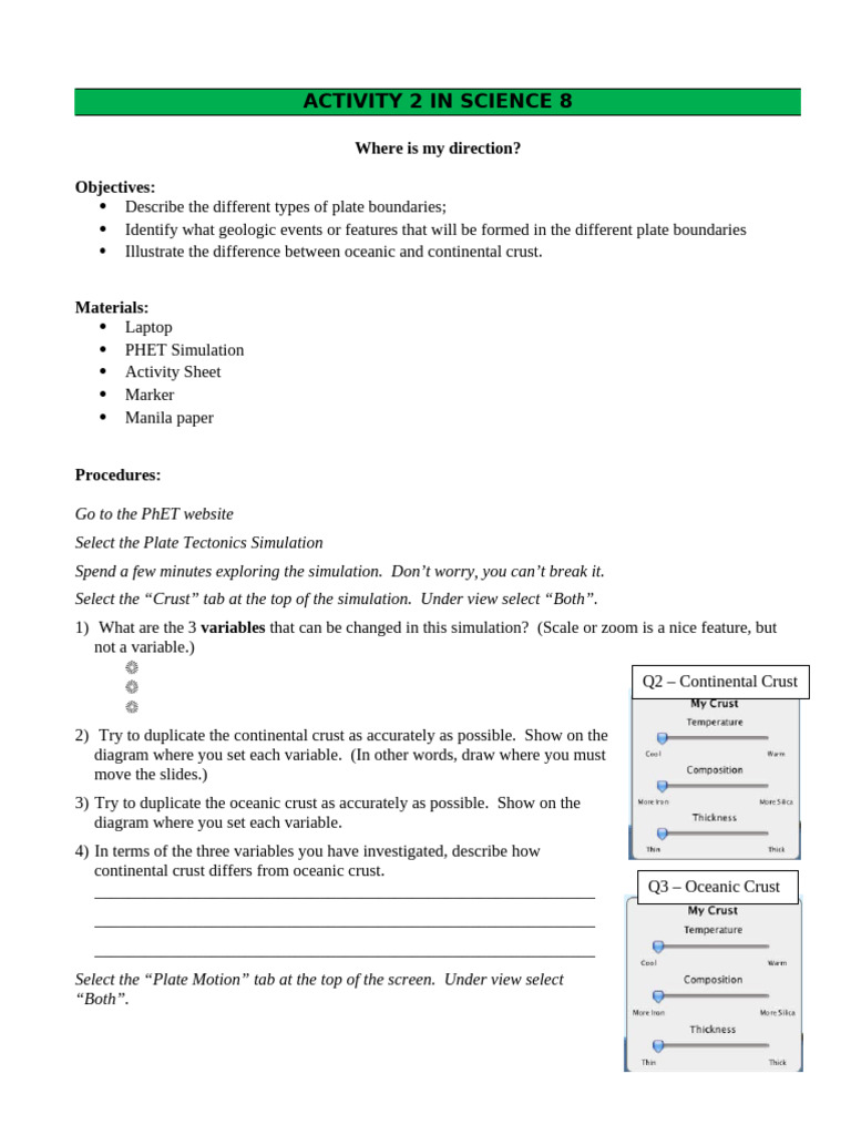 Activity Sheet Plate Tectonics | PDF | Plate Tectonics | Geology
