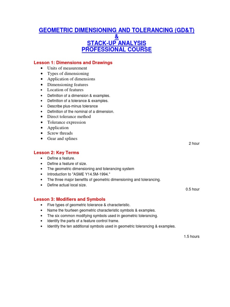 Syllabus On GD T Stackup Download Free PDF Space Teaching