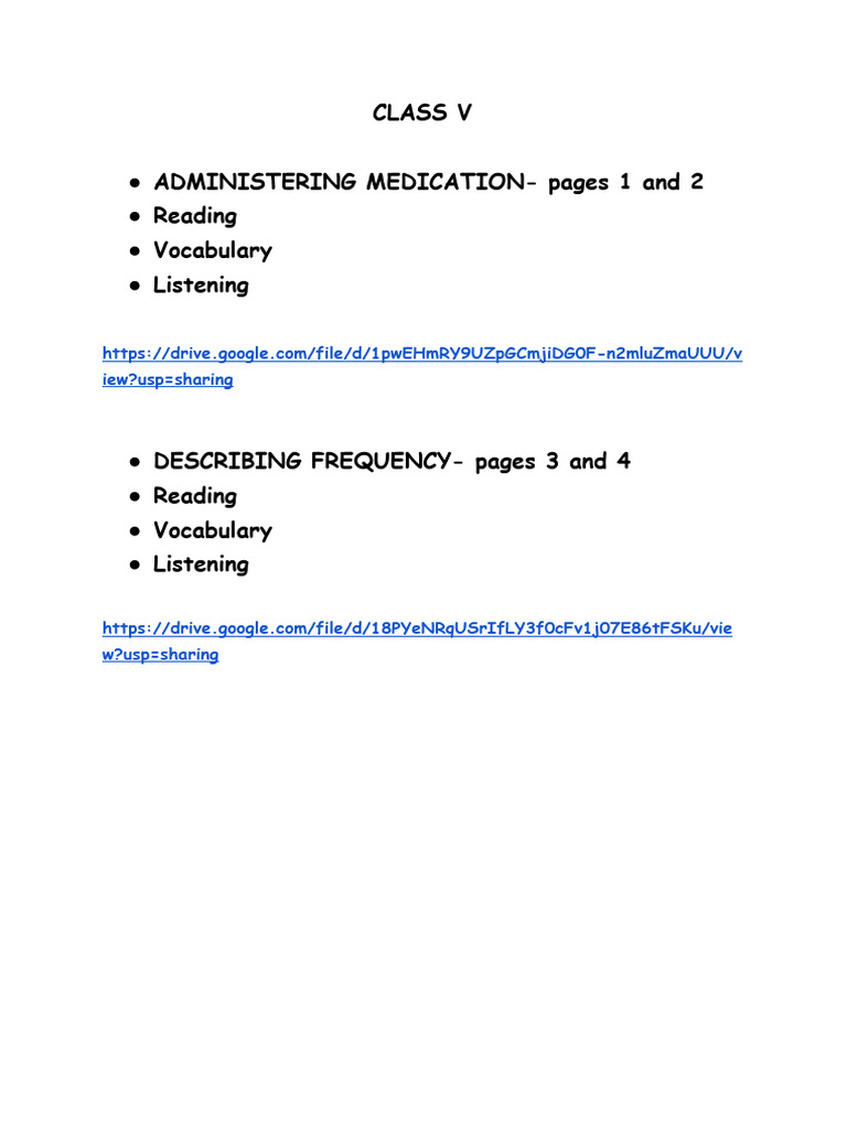 Class V: Medication & Frequency Skills | PDF