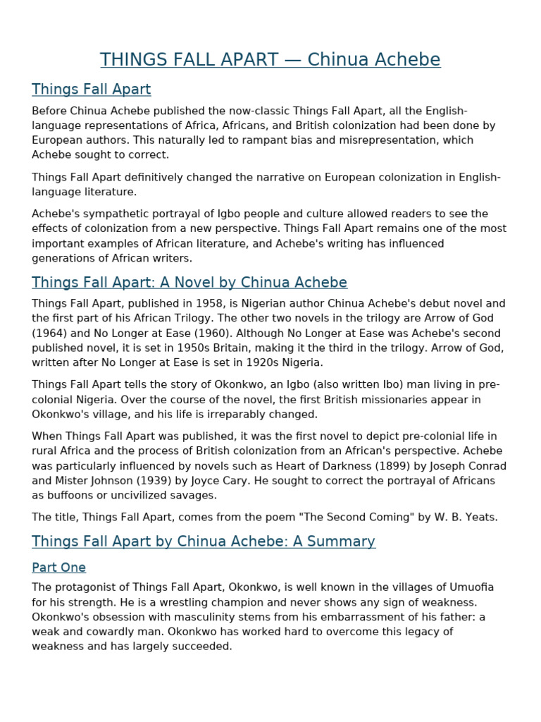 Things Fall Apart: Achebe's Critique of Colonialism | PDF | Macbeth