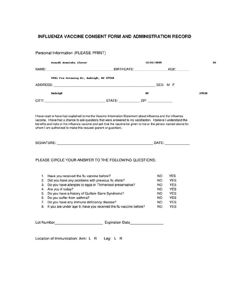 Flu Form Filled | PDF