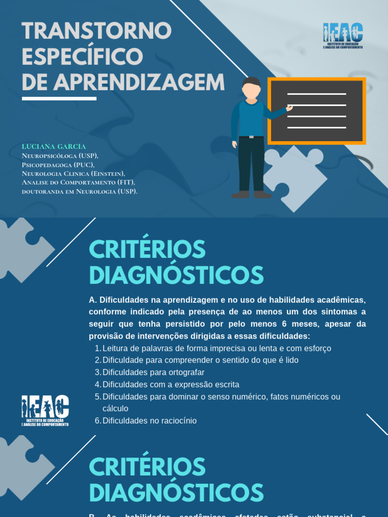 Transtorno Específico de Aprendizagem | PDF | Aprendizado | Transtorno ...