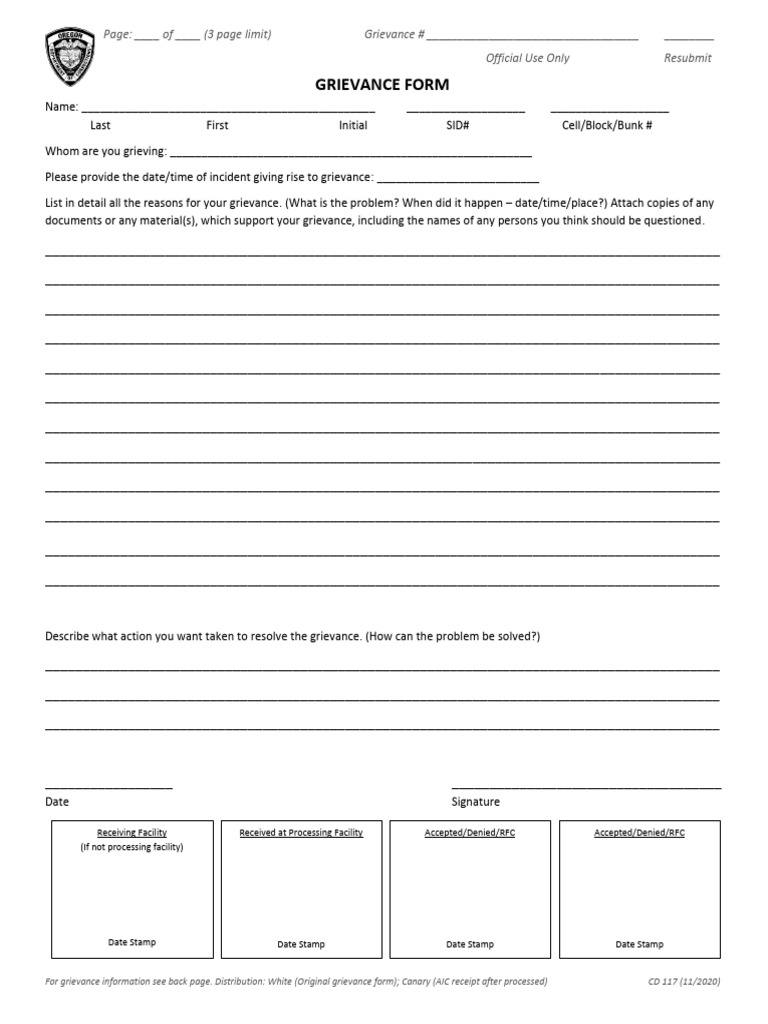 Grievance Form Submission Guidelines | PDF | Justice | Crime & Violence