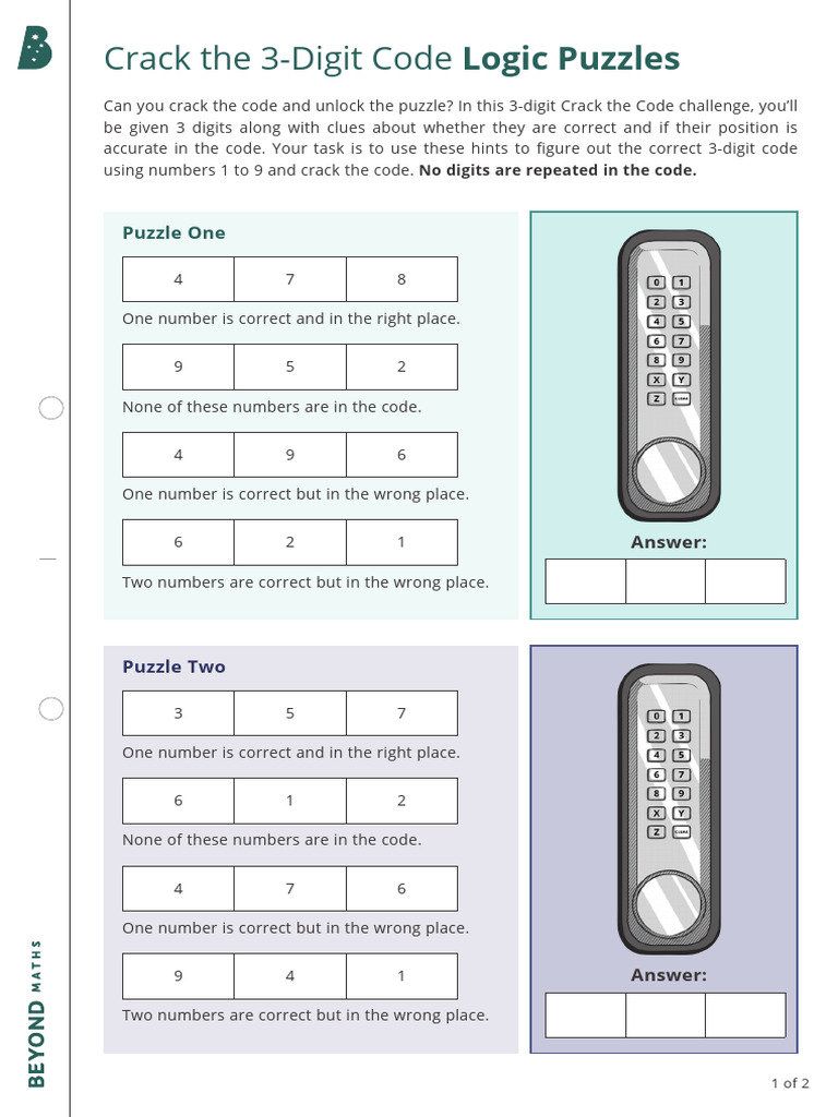 3-Digit Code Logic Puzzles Challenge | PDF