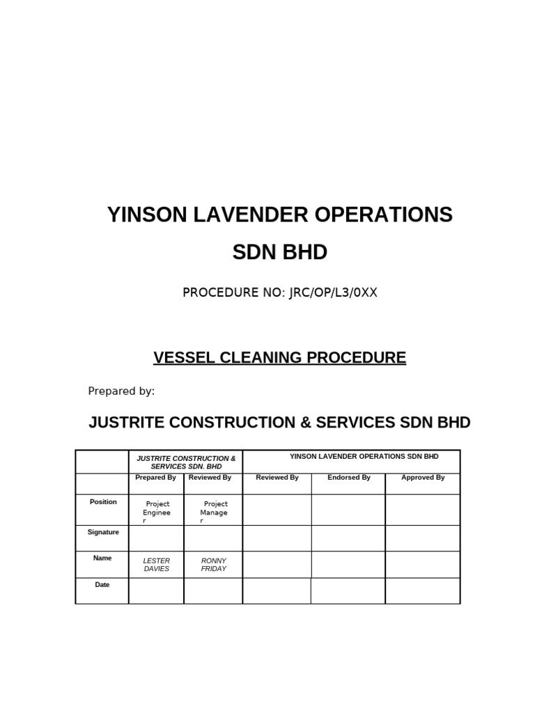 Vessel Cleaning Procedure | PDF | Valve | Personal Protective Equipment