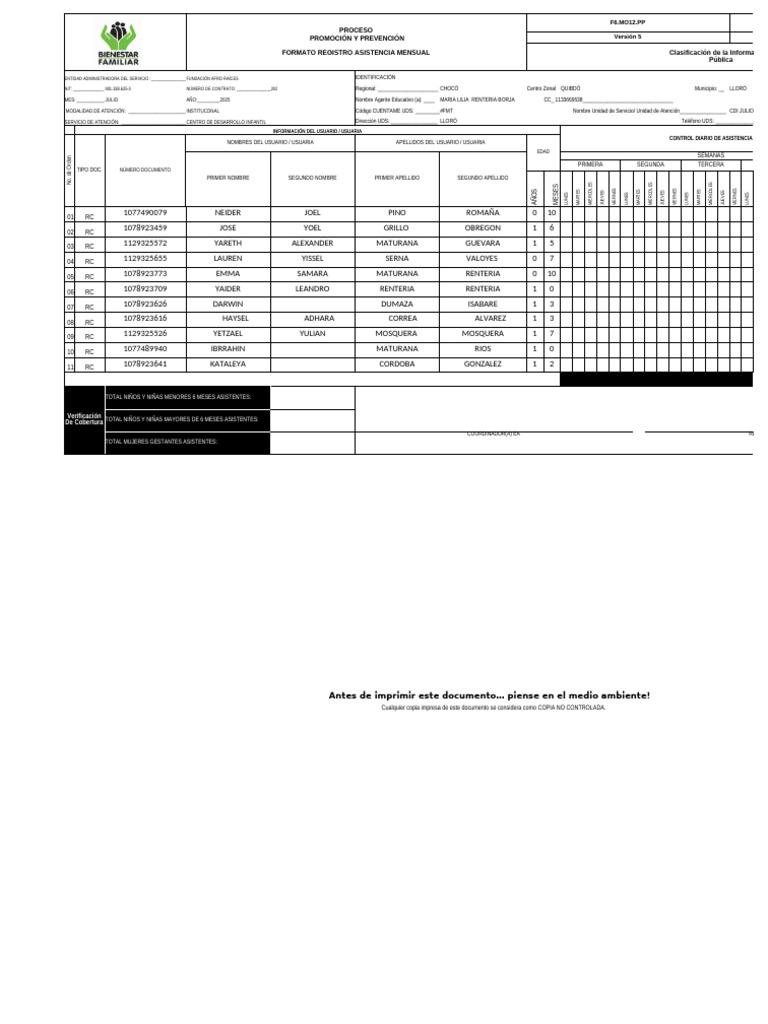 Control de Asistencia CDI Julio Figueroa | PDF