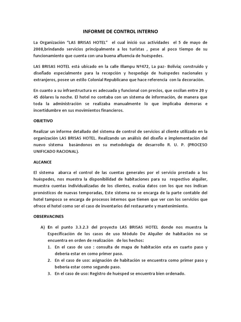 Informe de Control Interno | PDF | Hotel | Caso de uso