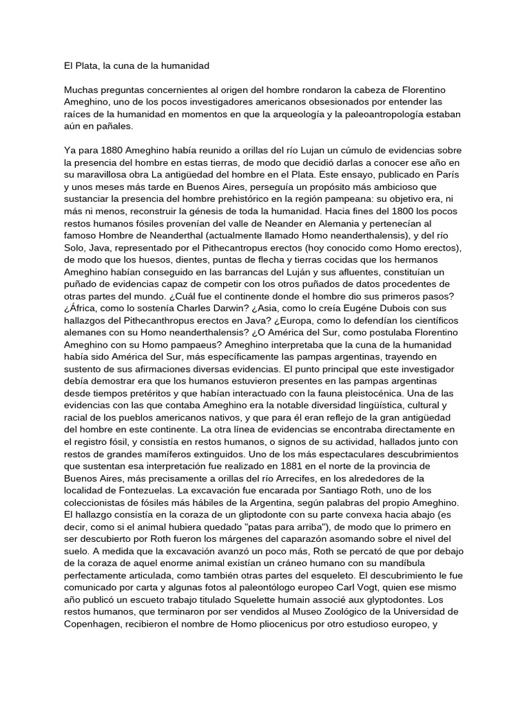 El Plata, La Cuna de La Humanidad | PDF | Homo | neanderthal