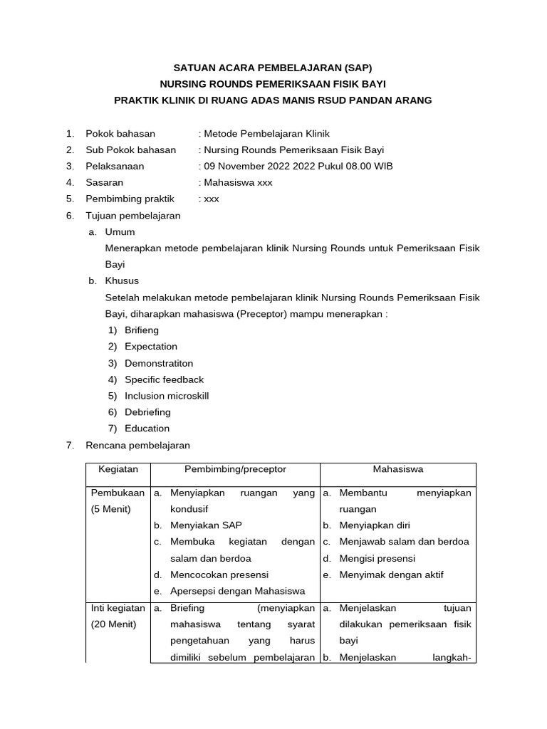 SAP Nursing Rounds Pemeriksaan Fisik Bayi | PDF