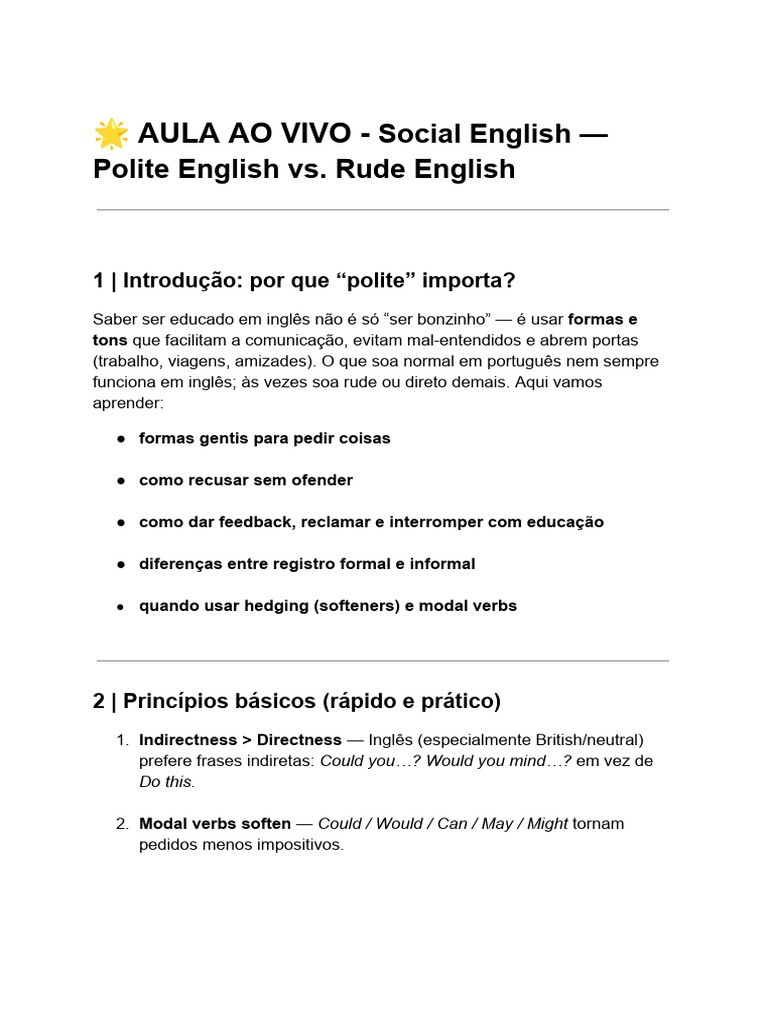 Polite vs. Rude English: Comunicação Eficaz | PDF