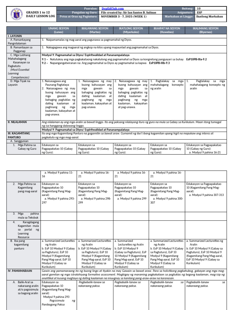 DLL_ESP 10_Q3_W1 | PDF