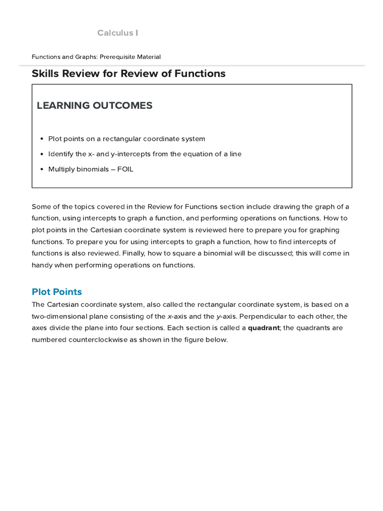 Functions and Graphs Skills Review | PDF | Cartesian Coordinate System ...