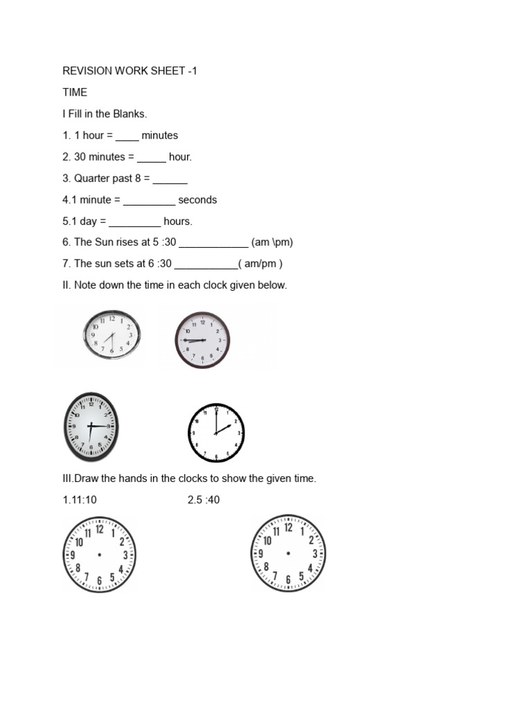 G3 Time Revision Work Sheet-1 1763382667971 | PDF