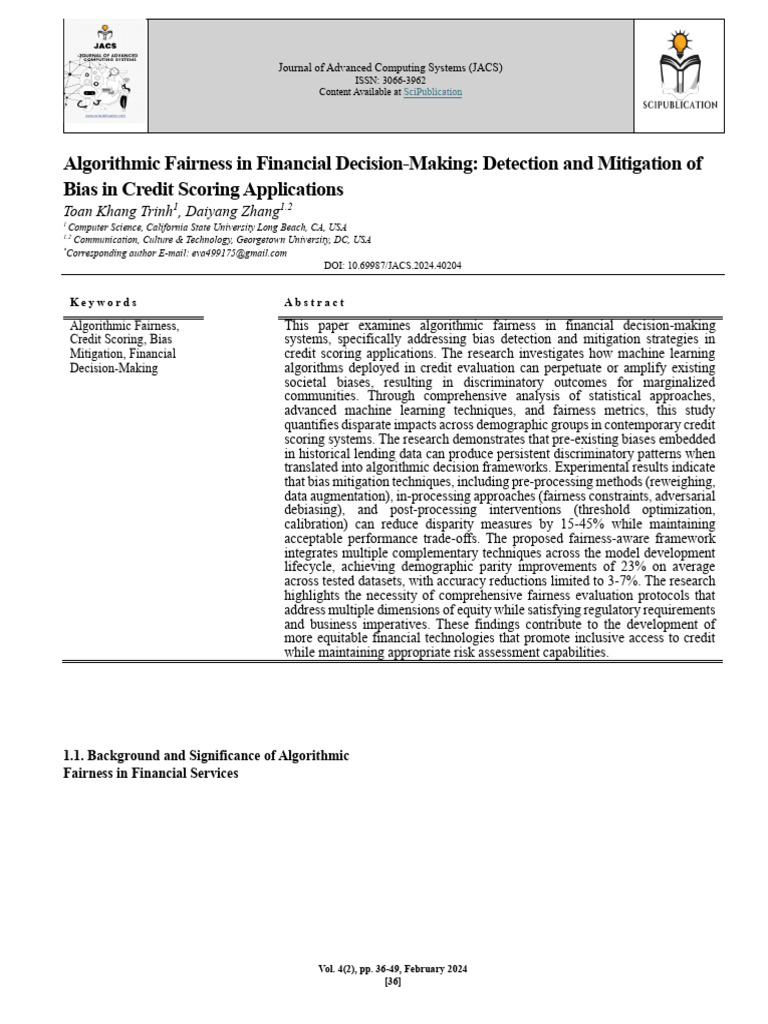 Algorithmic Fairness in Credit Scoring | PDF | Machine Learning ...