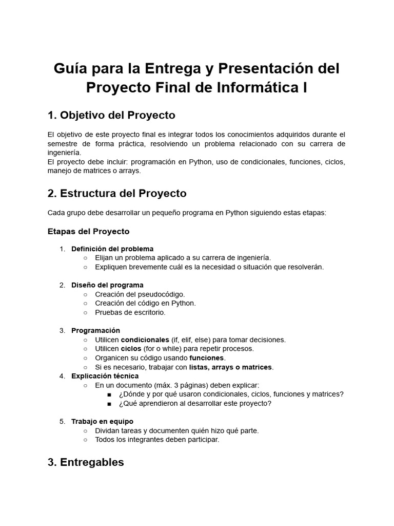 Guía Proyecto Final Informática I | PDF | Python (lenguaje de ...