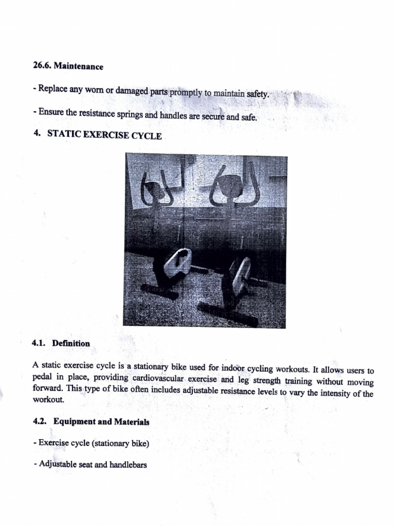 Static Exercise Cycle Maintenance Guide | PDF | Health Care | Medical ...