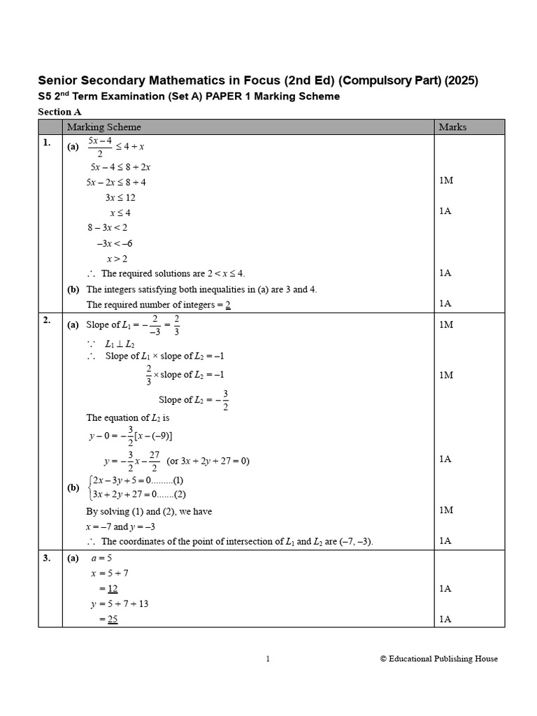 Senior Secondary Math Exam Marking Scheme | PDF