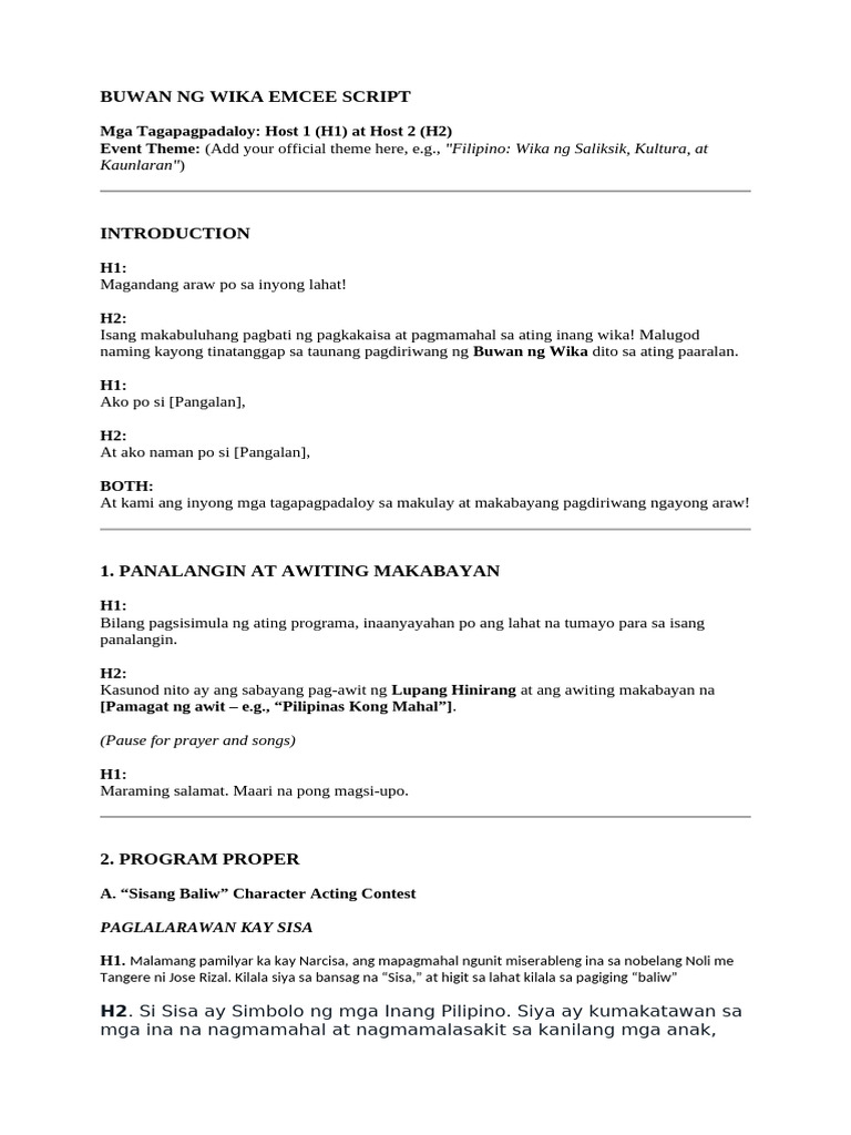 Buwan NG Wika Emcee Script | PDF