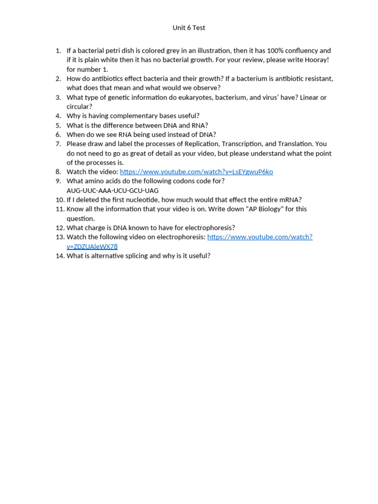 AP Biology Unit 6 Test Review Guide | PDF
