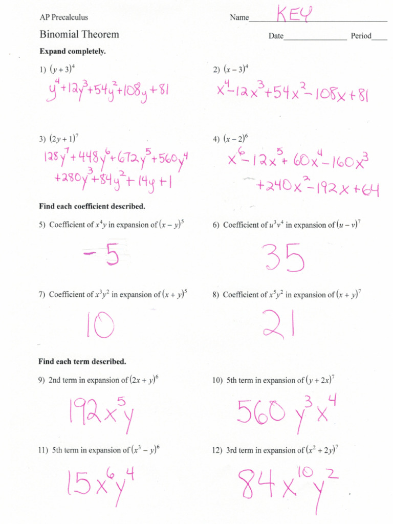 WS+ +Binomial+Theorem+Answers | PDF