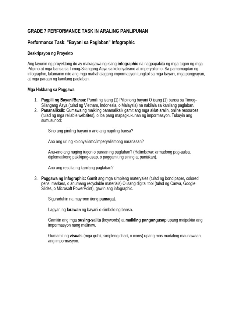 Grade 7 Performance Task in Araling Panlipunan | PDF