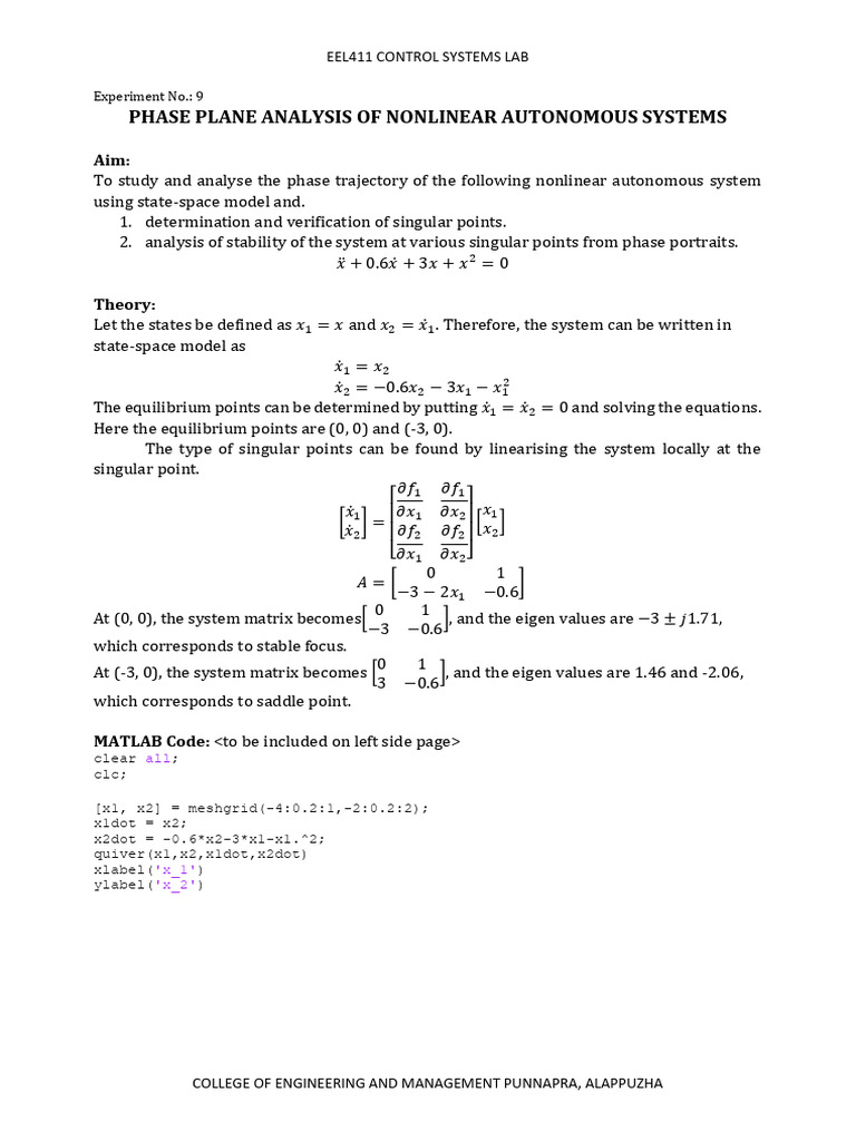 Phase Plane Analysis of Nonlinear Systems | PDF | Stability Theory ...