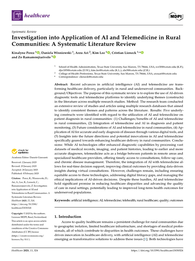 AI and Telemedicine in Rural Healthcare | PDF