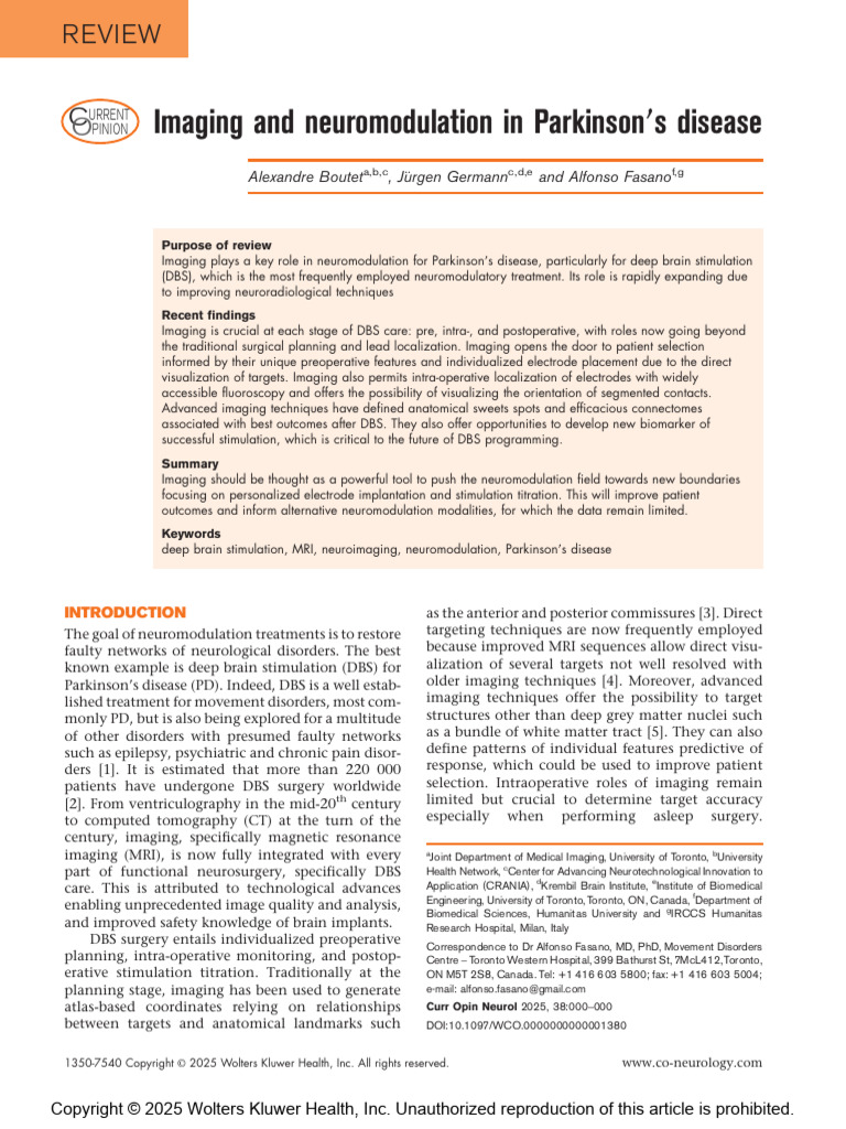 Imaging and Neuromodulation in Parkinson's Disease | PDF | Deep Brain ...