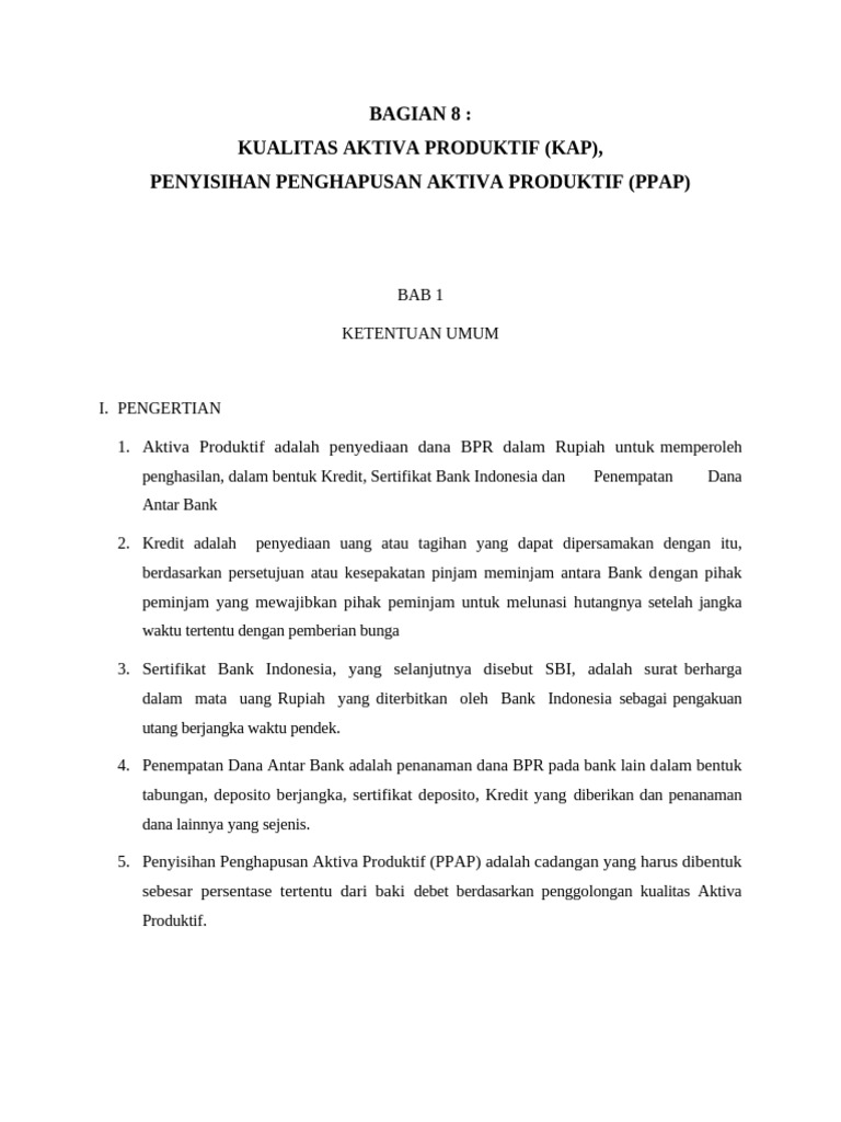 Kualitas Aktiva Produktif dan PPAP BPR | PDF