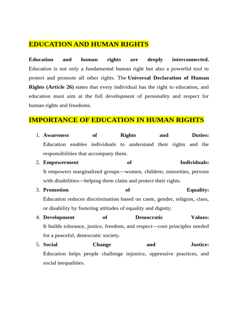 Education's Role in Human Rights Advocacy | PDF | Human Rights | Social ...