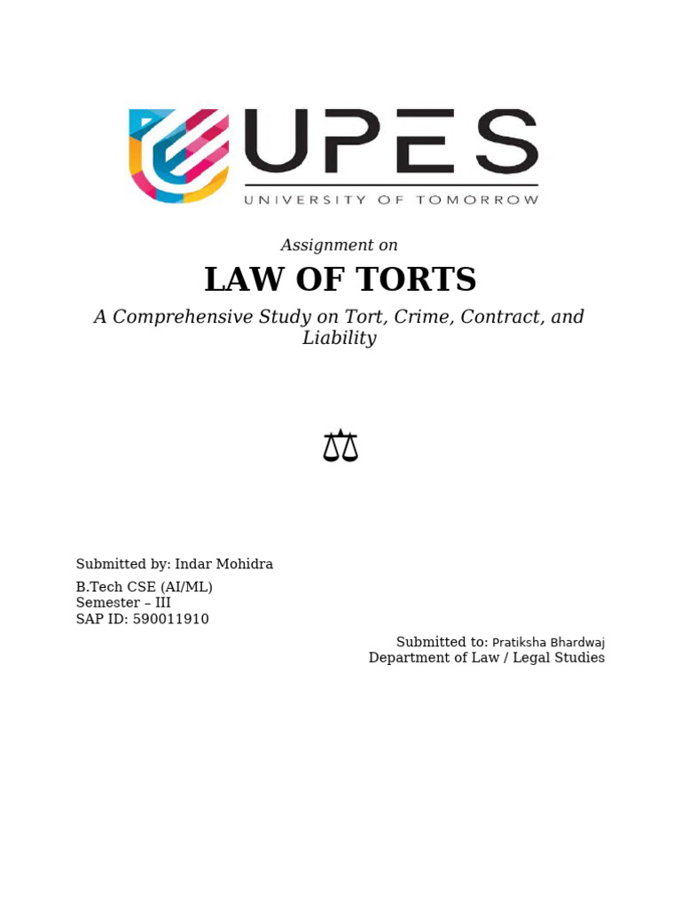 Comprehensive Study of Tort Law | PDF | Tort | Damages