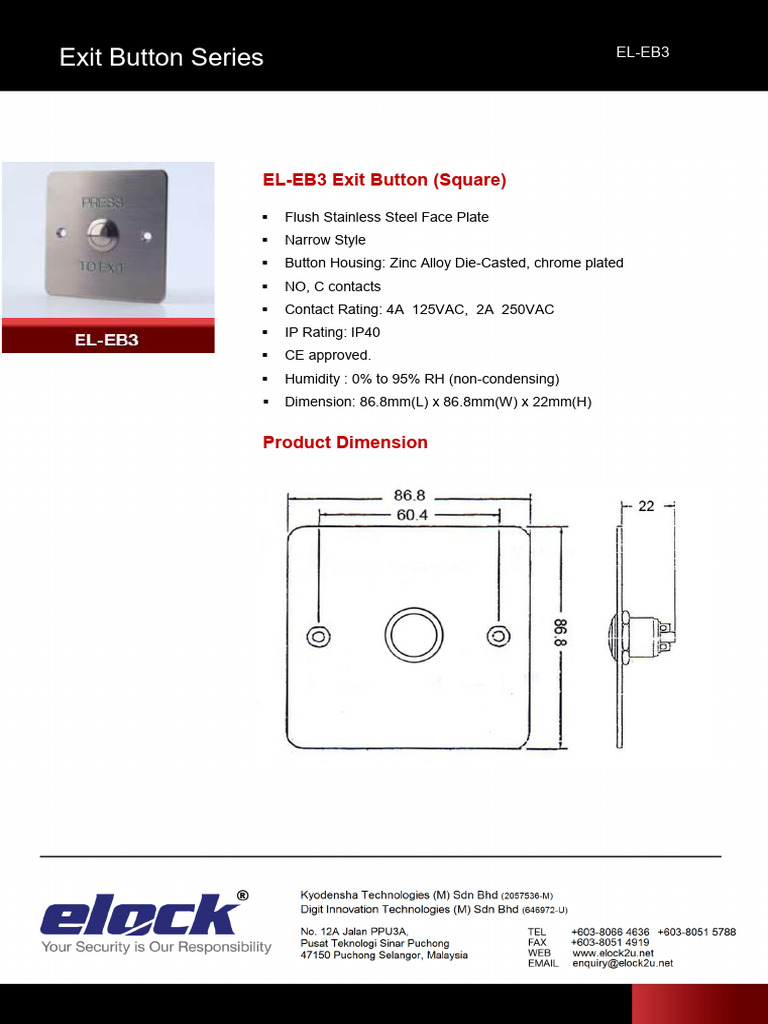 EL-EB3 Stainless Steel Exit Button | PDF