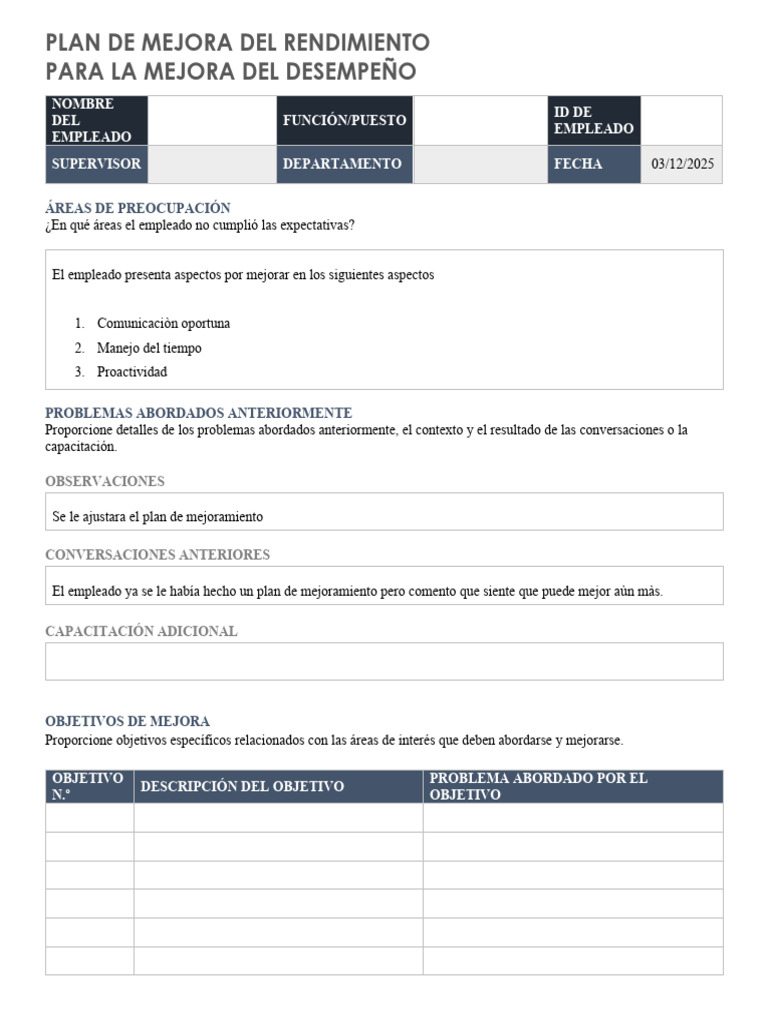 Plan de Mejora | PDF