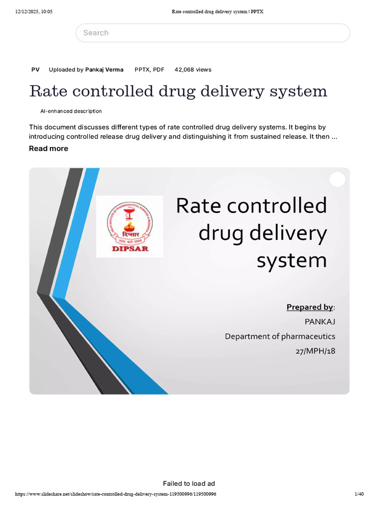 Rate Controlled Drug Delivery Systems | PDF | Enzyme | Polymers