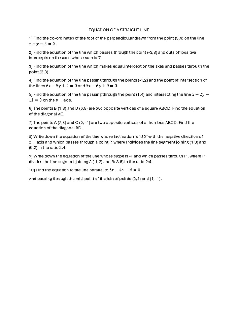 01102025072713equation of Straight Line Assignment | PDF