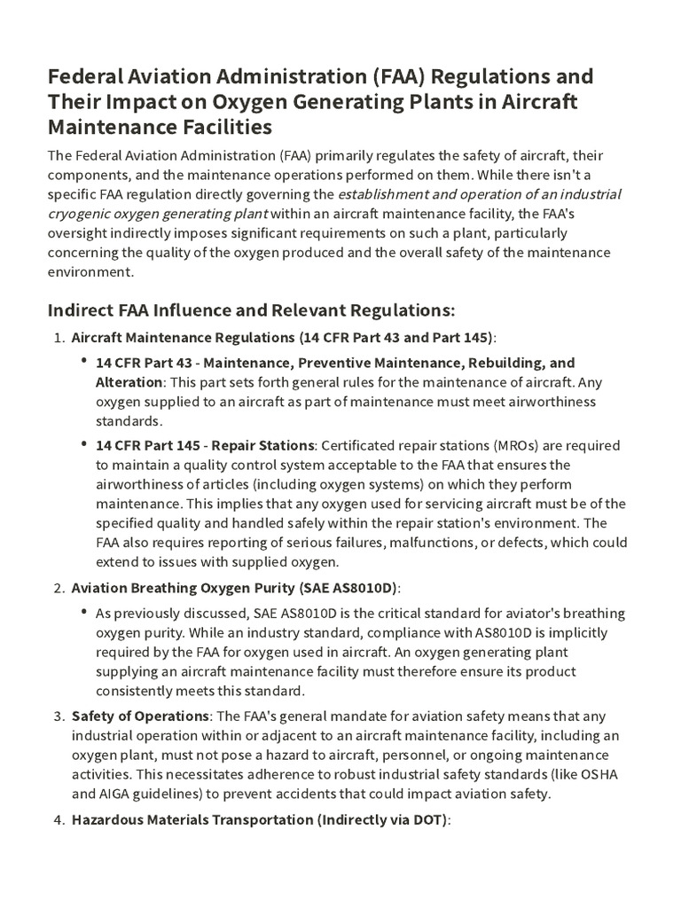 FAA Regulations on Aircraft Oxygen Plants | PDF | Federal Aviation ...